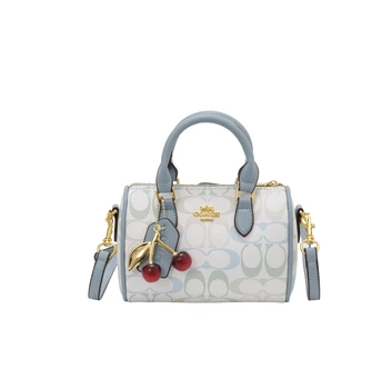 Жіноча сумка біла Coach Micro Rowan Satchel Crossbody Bag with Cherry Charm. сумка коач з фірмовим візерунком C