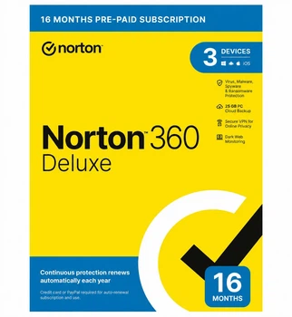 Антивірус Norton 360 Deluxe 25 GB на 16 місяців для 3 пристроїв (Ліцензійний ключ)