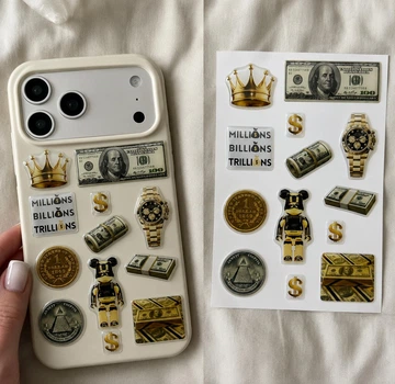 Объёмные 3D наклейки DOLLARS & GOLD Набор 13 шт Stiker Pack стикеры на телефон ноутбук смартфон планшет iPhone Samsung Xiaomi Pixel Huawei