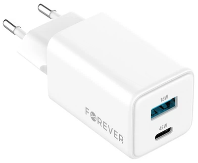 Ładowarka sieciowa Forever GaN PD QC TC-08-45AC 1x USB-C 1x USB 45W White (5900495528377)