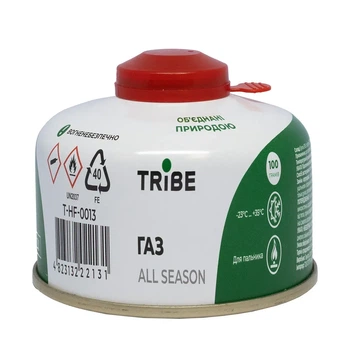 Газовий картридж Tribe 100 г різьбовий EN417 для туристичного пальника, плити та газової лампи (T-HF-0013)