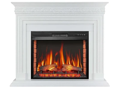 Каминокомплект ArtiFlame Pratella AF28S белый 3D эффект живого пламени и тления поленьев со звуком и обогревом