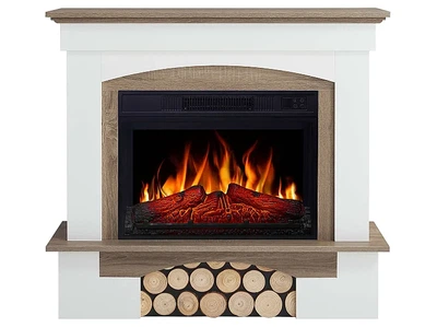 Каминокомплект ArtiFlame Woodley AF23S белый дуб серый эффект живого пламени со звуком и обогревом