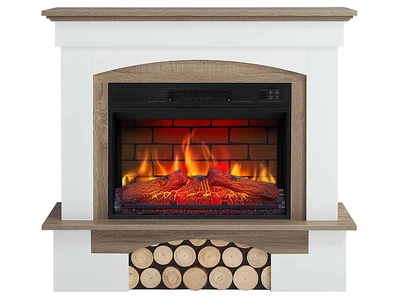 Каминокомплект ArtiFlame Woodley AF23BS белый дуб серый эффект живого пламени со звуком и обогревом