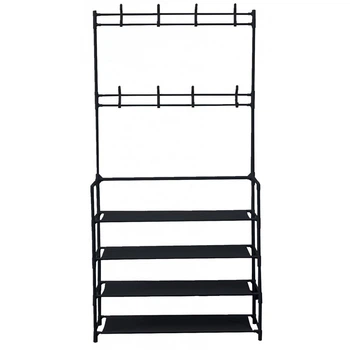 Вешалка для одежды в прихожую с полками для обуви Vezzer Simple Floor Clothes 60x30x170см Черный