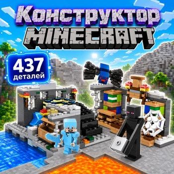 Конструктор Minecraft Горная шахта с фигурками героя Эндермена и паука 437 деталей Майнкрафт My World