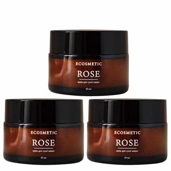 Увлажняющий питательный крем для лица для ежедневного ухода "ROSE" для сухой и чувствительной кожи с мочевиной, гиалуроновой кислотой, экстрактами алоэ вера и зеленого кофе, розы и винограда, маслом ши, миндаля и авокадо, 30 мл - 3 шт. (112499-3)
