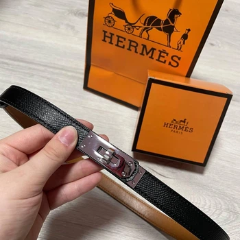 Женский ремень HERMES Kelly натуральная кожа. Черный серебро