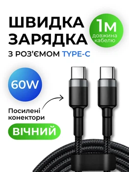 Кабель для быстрой зарядки iPhone USB Type-C 60W 1м Power Delivery 3.0 Samsung Xiaomi iPad MacBook Huawei Google Pixel Apple шнур тайпси передачи данных 480 Мбит/с для компьютеров ноутбуков планшетов телефонов смартфонов