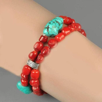 Браслет из Коралла и Бирюзы 18,5 см