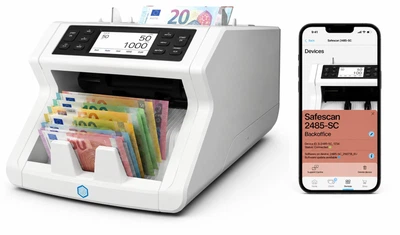 Счётчик денег Safescan 2485-SC для кассы и обменного пункта с подсчётом смешанных номиналов, цветным сенсорным экраном и детекцией банкнот
