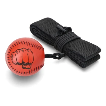 Файтбол (fight ball) тренажер для бокса на реакцию ручной работы из итальянской кожи красный неон кулак