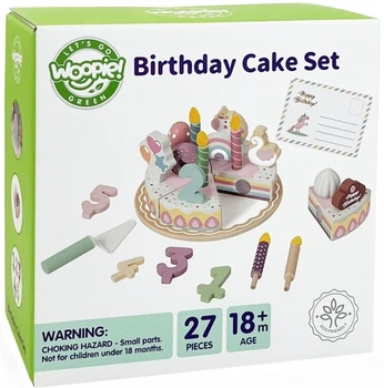 Zestaw drewniany Woopie GREEN Tort urodzinowy do krojenia na rzepy 27 elementów (5906280659011)
