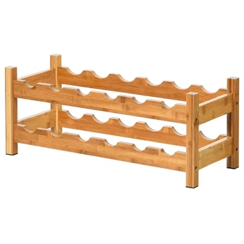 Настольный винный стеллаж Costway на 12 бутылок в три яруса, 62×24×25 см, натуральный древесный цвет