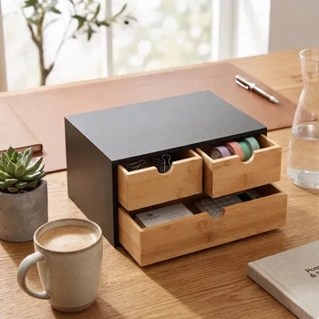 Настольный органайзер с 3 ящиками BOXIMO, 32×25×16 см, натурального цвета
