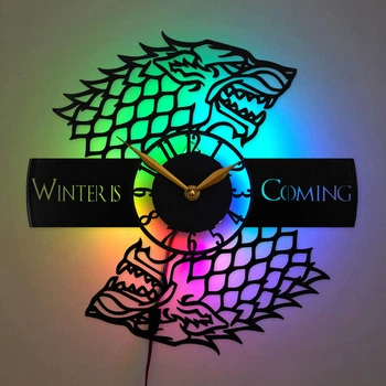 Настенные часы Game of Thrones House Stark с LED-подсветкой, часы Winter Is Coming, подарок поклоннику Игры престолов, декор House Stark, настенный декор для дома, подарок для мужчины