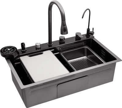 Кухонна мийка Kroner KRP Schwarze SET7545F4HM PVD (3.0/0.8 мм)
