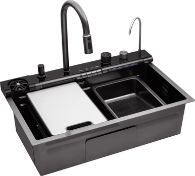 Кухонна мийка Kroner KRP Schwarze SET7545F3HM PVD (3.0/0.8 мм)