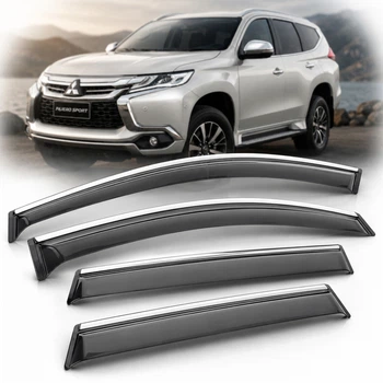 Дефлектори вікон вітровики Benke для Mitsubishi Pajero Sport / Montero 2016- Молдинг Нержавіюча сталь 3D (BMTPS1623-W/S)