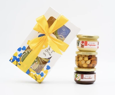 Набір медовий LOVE HONEY 3 баночки (Рафеліто + Асорті Premium + Шоколадний) 420 г