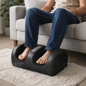 Масажер для ніг роликовий з підігрівом Foot Massager, домашній електромасажер для зняття втоми та напруги стоп і литок з 3 рівнями інтенсивності, від мережі, для дому та офісу Чорний, WMS-026-Black