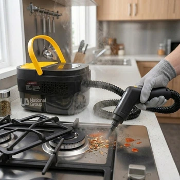 Пароочисник ручний 5в1 універсальний 2500Вт для дому, портативний паровий очищувач з 3 рівнями регулювання подачі пари, насадками та керуванням на ручці для прибирання та дезінфекції оселі, DP-721-Black/Yellow