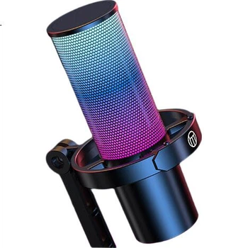 Микрофон конденсаторный ET-10 со звуковой картой, фантомное питание 48 В, RGB-подсветка