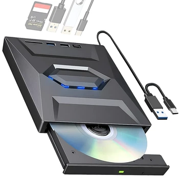 Внешний оптический привод USB 3.0+Type-C Addap EDB-03 черный с USB-хабом и слотом для SD-карт