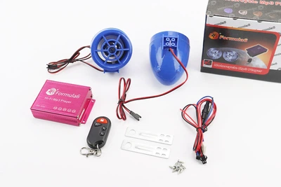 АУДИО-блок (МРЗ-USB/SD, FM-радио, пультДУ, сигнализация)+колонки 2шт, синие