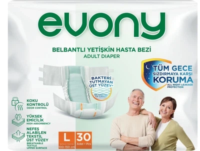 Подгузники взрослые Evony(3) 9 капель Large (100-150см) 30шт 8690536849208