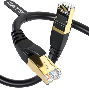 Патч-корд Ethernet Cat8 40Gbps (15 см), Экранированный, Для роутера/модема, Черный