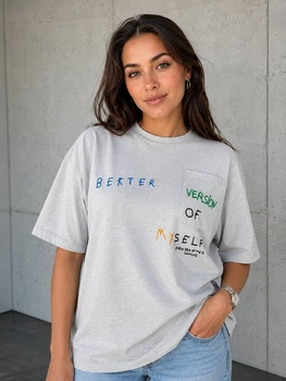 Футболка женская Pepper&mint BX24-19 оверсайз с карманом и вышивкой S светло серая