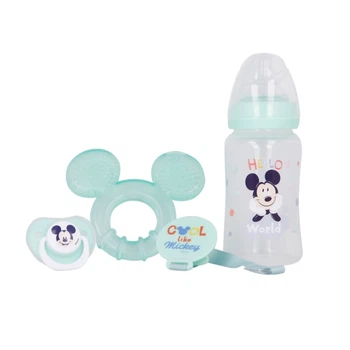 Набор для младенца Mickey Mouse бутылка 240ml анатомический пустышка и прорезыватель (13008)