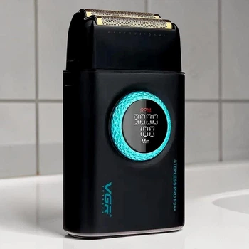 Шейвер профессиональный VGR для бритья бороды и усов 2 сетки USB-C аккумуляторный LED дисплей Черный 9000 об/мин (773-V)