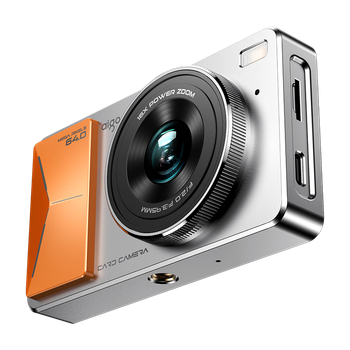 Цифровая студенческая фотокамера Aigo Patriot D6 Meipai Edition — подарок на Рождество, Новый год и день рождения для девушек. Компактная ретро-камера начального уровня с двойной ПЗС-матрицей, серебристая с оранжевыми элементами, 32 ГБ памяти.