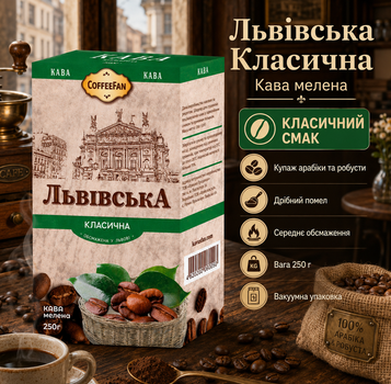 Кава мелена CaffeeFan Львівська Класична 250 г натуральна купаж арабіка робуста дрібний помел