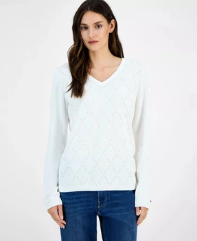 Женский свитер Tommy Hilfiger со стразами 1159863330 (Молочный L)
