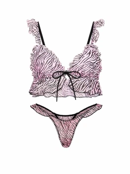 Комплект белья с принтом Victoria's Secret Pink бралетт триангл и трусики тонг 1161276500 (Черный/Розовый M)
