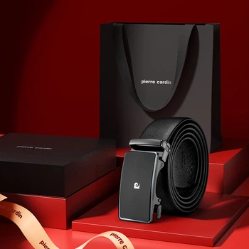 Мужской кожаный ремень Pierre Cardin с автоматической пряжкой, из высококачественной коровьей кожи, в подарочной коробке, подарок на день рождения для парня.