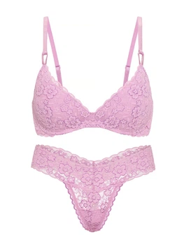 Кружевной комплект Victoria's Secret бюст Push-Up и трусики тонг 1161162797 (Сиреневый 36C/L)