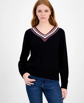 Женский свитер Tommy Hilfiger с текстурным вырезом 1159863531 (Черный S)