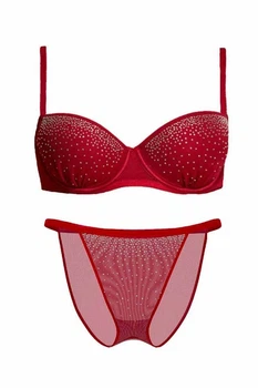 Комплект белья: бюстгальтер с уплотнённой чашкой и трусики слип Victoria's Secret 75C/M Красный (152961)
