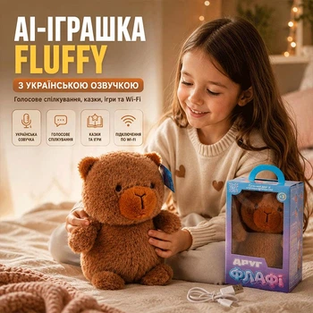 Интерактивная мягкая игрушка с искусственным интеллектом AI Robot на украинском языке Wi-Fi | Голосовое общение, Сказки, Игры, Новости, Умный робот-помощник для детей Fluffy 33840