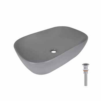 Раковина накладная Qtap Robin 600x390x150 мм, Stone grey, прямоугольная, с донным клапаном QTROB188SG49786