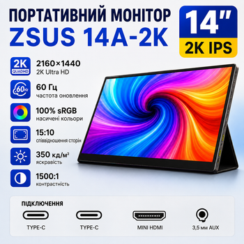Портативный монитор ZSUS 14 Наружный портативный второй экран Дополнительный монитор портативный