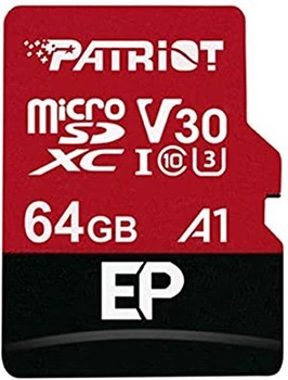 Карта памяти Patriot 64GB microSD class 10 UHS-I U3 V30 A1 (PEF64GEP31MCX)