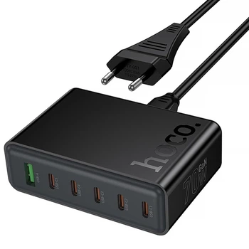 Сетевое зарядное устройство HOCO C152A Modern PD70W 6-in-1 5 Type-C 1 USB-A с кабелем Черный