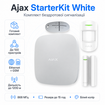 Комплект сигнализации Ajax StarterKit с тревожной кнопкой Белый
