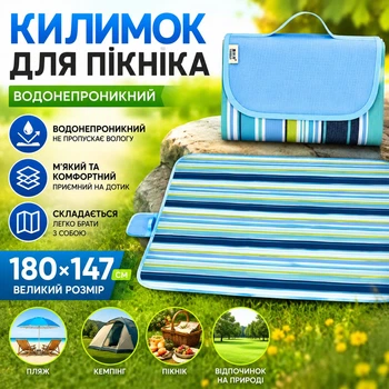 Коврик для пикника водонепроницаемый 180×147 см, складной плед для пляжа, кемпинга и отдыха на природе