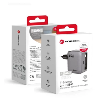 Зарядное устройство Forcell F-Energy GaN USB C + кабель USB C PD QC4.0 3A 45W Grey (5903396390821)